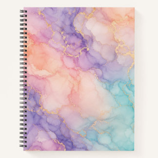 Pastel Pink Purple Blue and Gold Marble Notebook