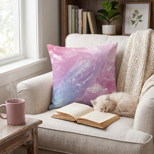 Pastel Pink Purple Blue Fluid Marble Abstract Cushion