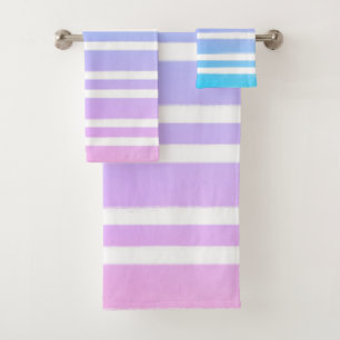 Pastel Pink Purple Blue Paint Brush Bath Towel Set