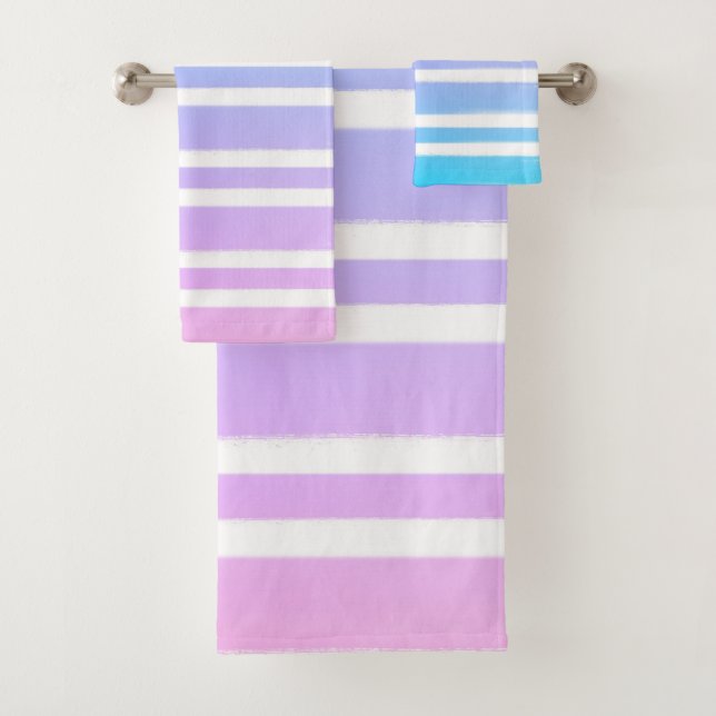 Pastel Pink Purple Blue Paint Brush  Bath Towel Set (Insitu)
