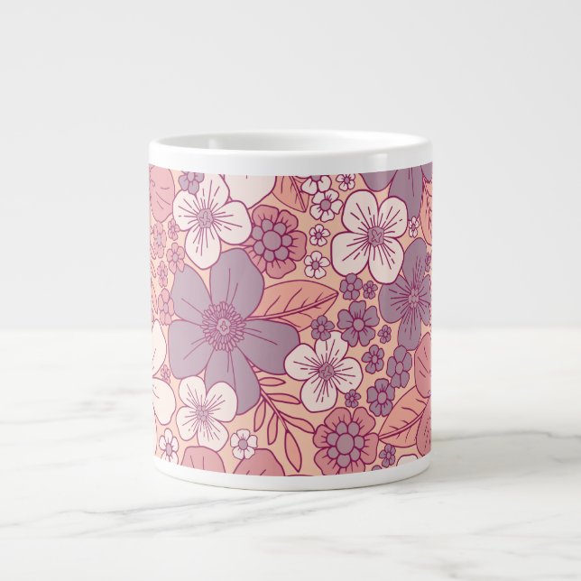 Pastel Pink & Purple Floral Large Coffee Mug (Front)