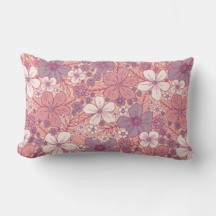 Pastel Pink & Purple Floral Lumbar Cushion