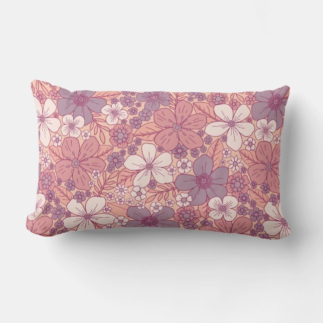 Pastel Pink & Purple Floral Lumbar Cushion (Front)
