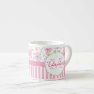 Pastel pink, purple, flowers, pink & white stripes espresso cup