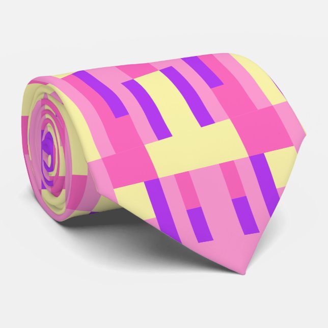 Pastel Pink Purple Geometric Pixel Block pattern Tie (Rolled)