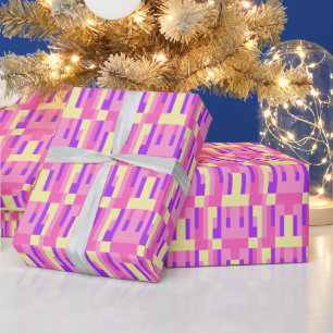 Pastel Pink Purple Geometric Pixel Block pattern Wrapping Paper