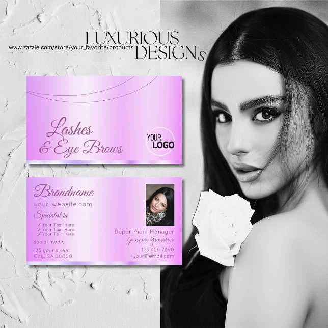 Pastel Pink Purple Glamourous with Logo and Photo Business Card (Creator Uploaded)