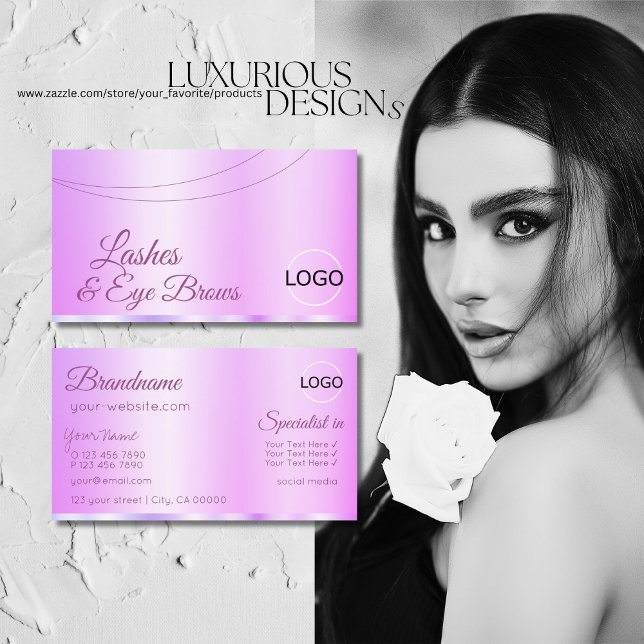 Pastel Pink Purple Glamourous with Logo Elegant Business Card (Creator Uploaded)