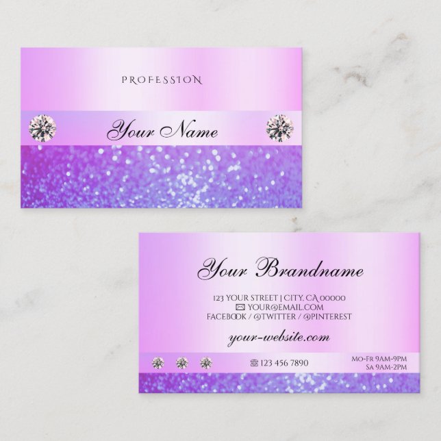 Pastel Pink Purple Glitter Jewels Diamonds Glamour Business Card (Front/Back)