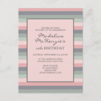 Pastel Pink Purple Green Stripes Birthday Invite