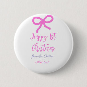 Pastel pink purple happy 1st Christmas bow name da 6 Cm Round Badge