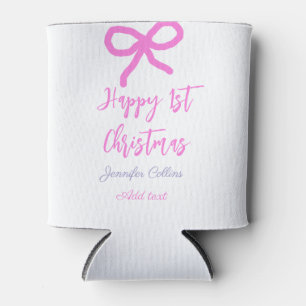 Pastel pink purple happy 1st Christmas bow name da Can Cooler