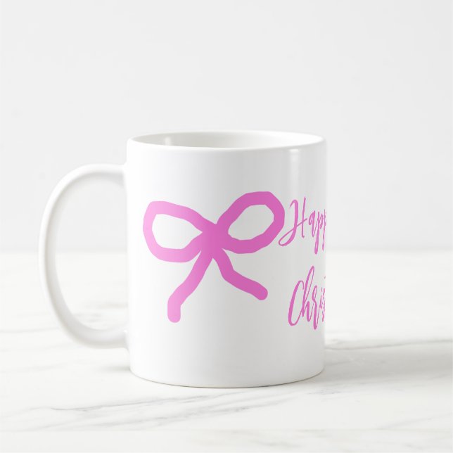 Pastel pink purple happy 1st Christmas bow name da Coffee Mug (Left)
