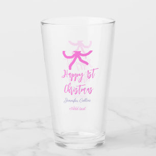 Pastel pink purple happy 1st Christmas bow name da Glass