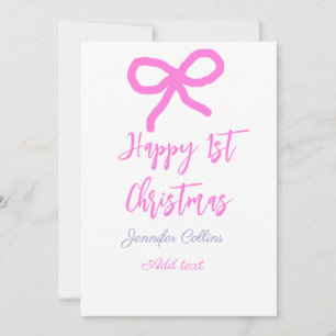 Pastel pink purple happy 1st Christmas bow name da Invitation