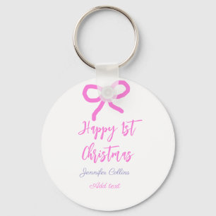 Pastel pink purple happy 1st Christmas bow name da Key Ring
