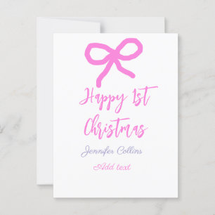Pastel pink purple happy 1st Christmas bow name da Postcard