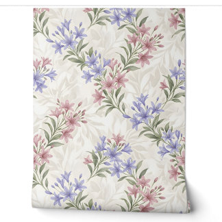 Pastel Pink Purple Lily Floral Seamless Pattern Bo Wallpaper