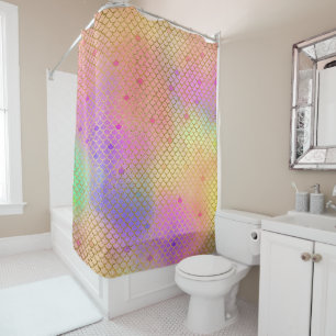 Pastel Pink, Purple, Orange Mermaid Scales Pattern Shower Curtain