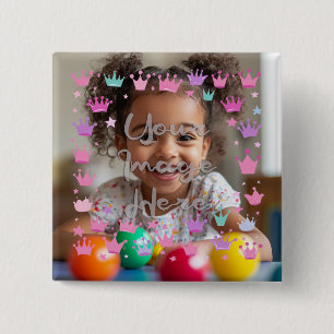 Pastel Pink Purple Princess Crown Photo Border 15 Cm Square Badge