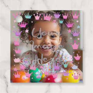 Pastel Pink Purple Princess Crown Photo Border Favour Tags