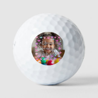 Pastel Pink Purple Princess Crown Photo Border Golf Balls