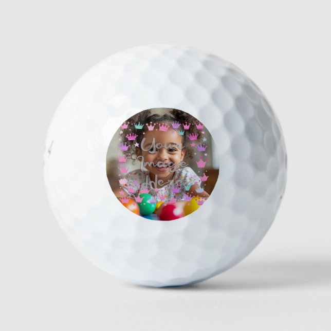Pastel Pink Purple Princess Crown Photo Border Golf Balls (Front)