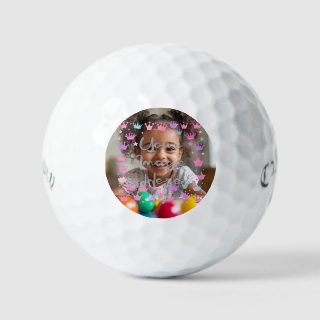 Pastel Pink Purple Princess Crown Photo Border Golf Balls (Front)