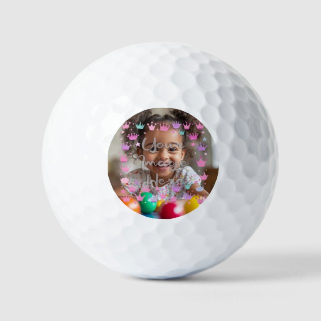 Pastel Pink Purple Princess Crown Photo Border Golf Balls (Front)