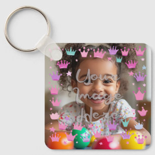 Pastel Pink Purple Princess Crown Photo Border Key Ring