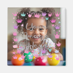 Pastel Pink Purple Princess Crown Photo Border Magnet