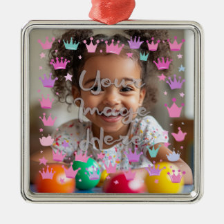 Pastel Pink Purple Princess Crown Photo Border Metal Ornament