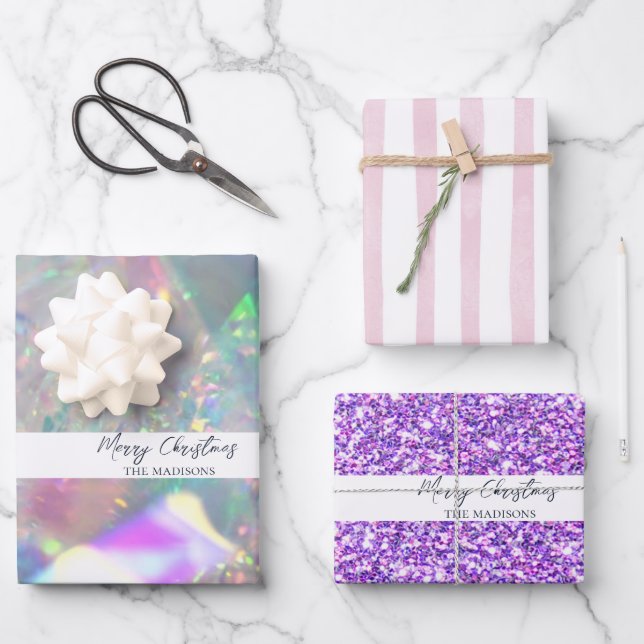 Pastel Pink & Purple Sparkle Wrapping Paper (Front)