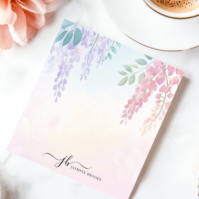 Pastel Pink Purple Wisteria Flowers Personalised Notepad (Creator Uploaded)