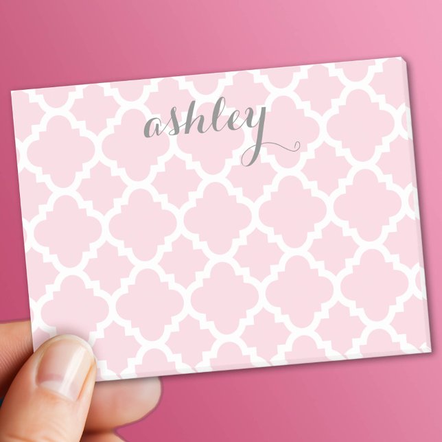 Pastel Pink Quatrefoil Pattern Personalised Name Post-it Notes (Custom Post It Notepad)