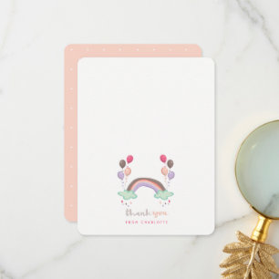 Pastel Pink Rainbow And Balloons Girl Baby Shower Thank You Card