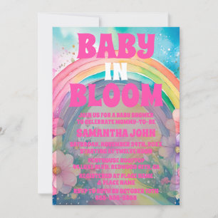 Pastel Pink Rainbow and Flowers Baby Shower Invitation