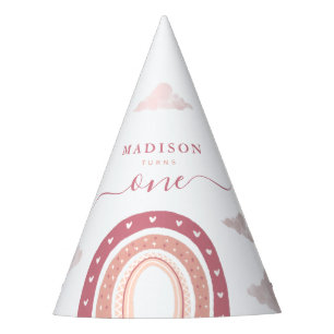 Pastel Pink Rainbow Boho Clouds Birthday Party Hat