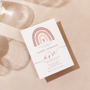 Pastel Pink Rainbow Boho First Birthday Girl Invitation