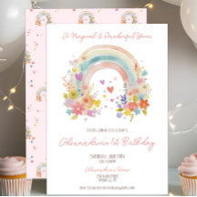 Pastel Pink Rainbow Floral 1st Birthday