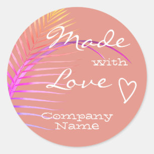 Pastel Pink Rainbow Palm Tree Leaf Made with Love Classic Round Sticker