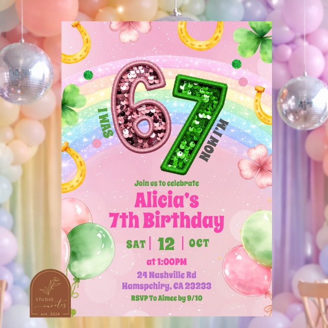 Pastel Pink Rainbow Sequin Glitter 67 St Patrick Invitation (Creator Uploaded)