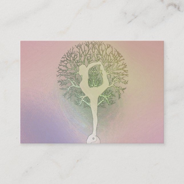 Pastel Pink Rainbow Yoga Tree Business Card (Front)