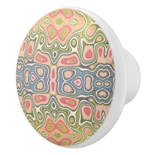 Pastel Pink Red Blue Yellow Green Tribal Pattern Ceramic Knob