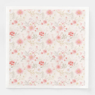 Pastel Pink Red White Flowers Pattern Napkin