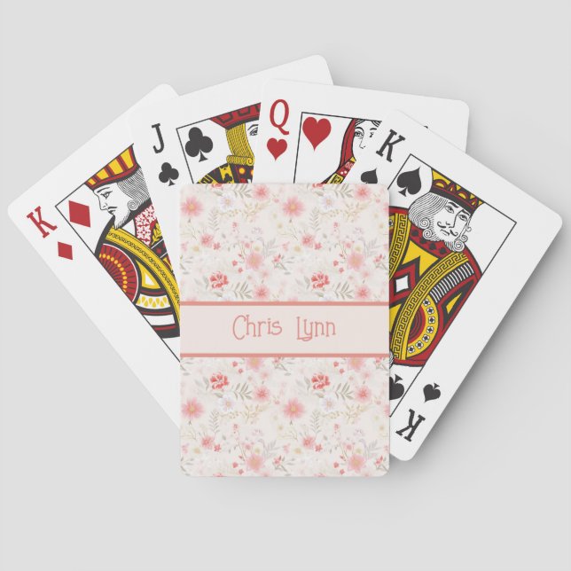 Pastel Pink Red White Flowers Pattern  Playing Cards (Back)