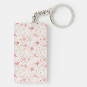 Pastel Pink Red White Flowers Pattern Two-sided Key Ring