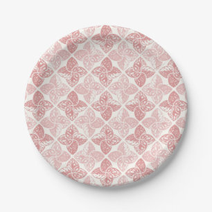 Pastel Pink Retro Floral Harlequin Paper Plate