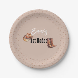 Pastel Pink Rodeo Western Cowgirl 1st Birthday Paper Plate