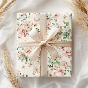 Pastel Pink Rose Bridal Floral Wrapping Paper